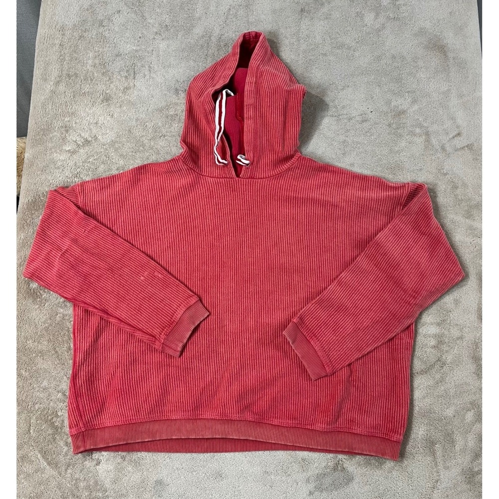 Aerie Ribbed Cropped Sweatshirt Hoodie Women Medium Pink Corded Long Sleeve GOOD